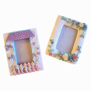 Anthro Picture Frame Set Clay 3D Floral Home Decor Gift Accent Decorative